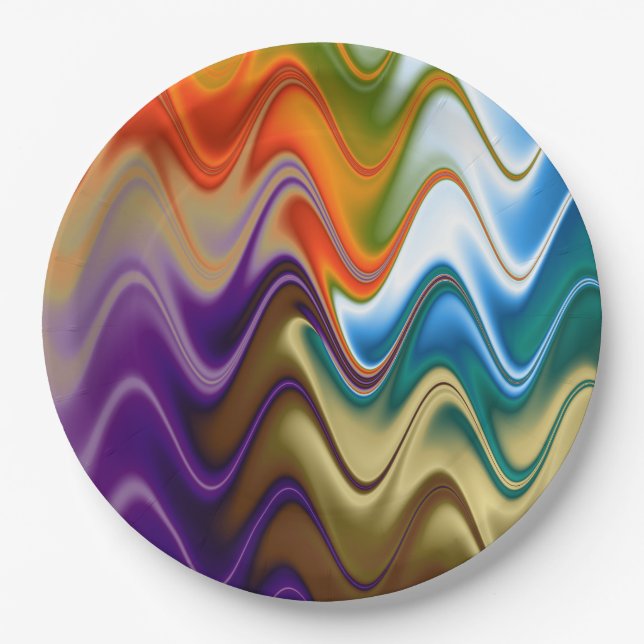 Wavy Multicolor Abstract Paper Plate (Front)