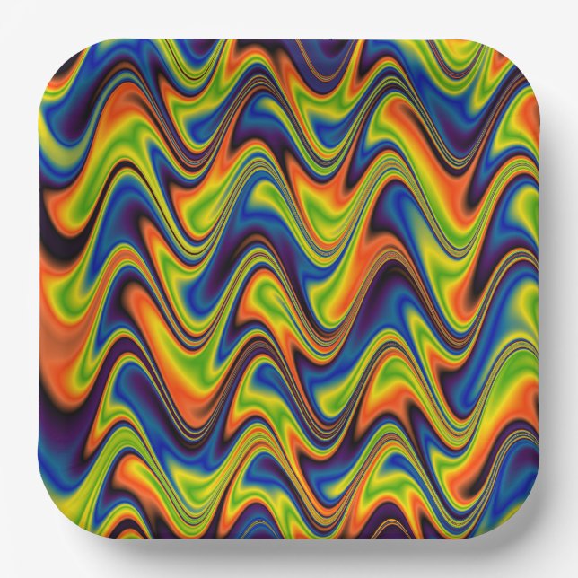 Wavy Multicolor Abstract Paper Plate (Front)