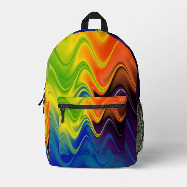Wavy Multicolor Abstract Printed Backpack (Front)