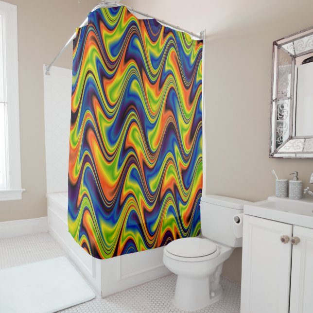 Wavy Multicolor Abstract Shower Curtain (In Situ)