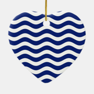 Wavy Navy Stripes decor Ceramic Ornament