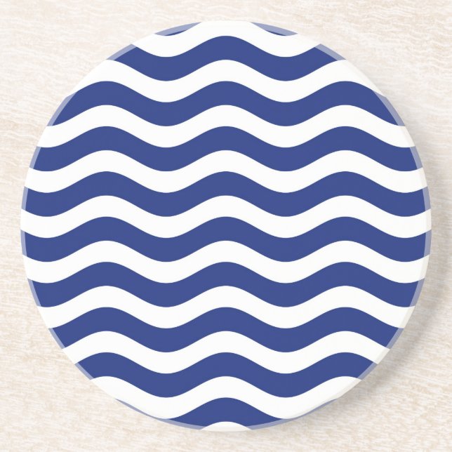 Wavy Navy Stripes decor Coaster (Front)