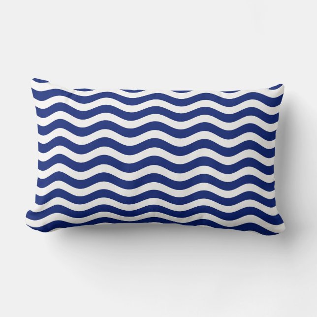 Wavy Navy Stripes decor Lumbar Cushion (Front)