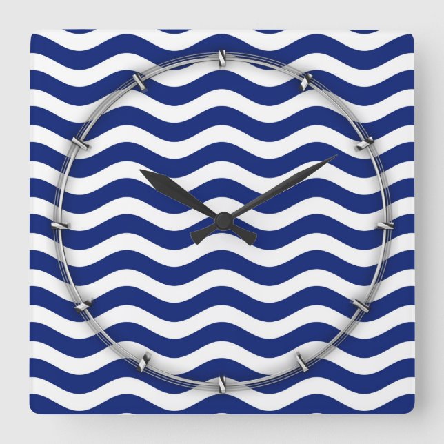 Wavy Navy Stripes decor Square Wall Clock (Front)
