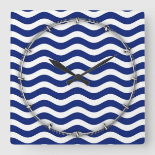 Wavy Navy Stripes decor Square Wall Clock