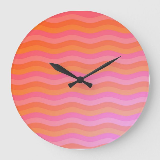 Wavy Orange and Pink Stripes Large Clock (Front)