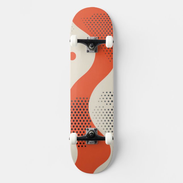 Wavy orange shape with black dots  skateboard (Front)