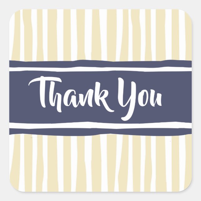 Wavy Painterly Stripes Navy and Cream Thank You Square Sticker (Front)