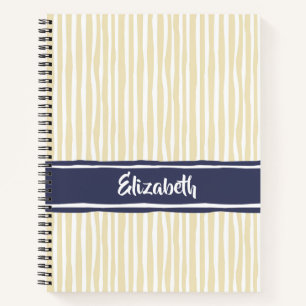 Wavy Painterly Stripes Navy and Cream With Name Notebook