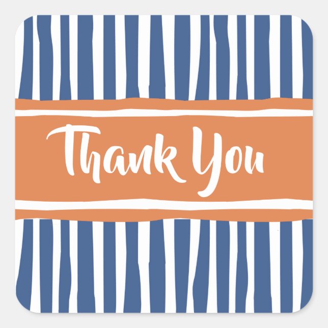 Wavy Painterly Stripes Orange and Blue Thank You Square Sticker (Front)