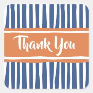 Wavy Painterly Stripes Orange and Blue Thank You Square Sticker