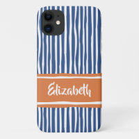 Wavy Painterly Stripes Orange and Blue With Name