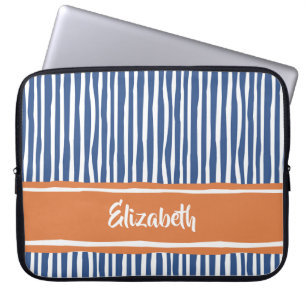 Wavy Painterly Stripes Orange and Blue With Name Laptop Sleeve