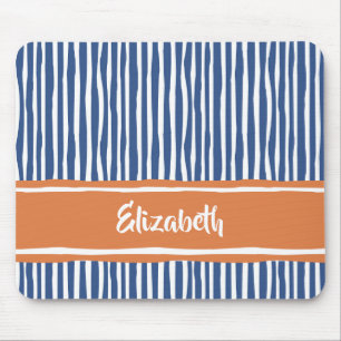 Wavy Painterly Stripes Orange and Blue With Name Mouse Pad