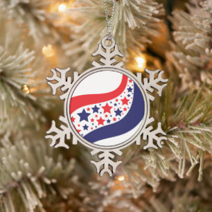 Wavy Patriotic Abstract Snowflake Pewter Christmas Ornament