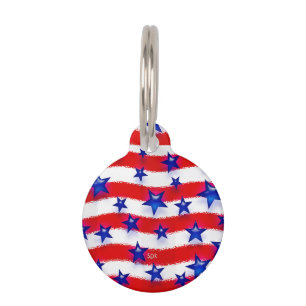 Wavy Patriotic Blue Stars Over Red & White Stripes Pet Tag