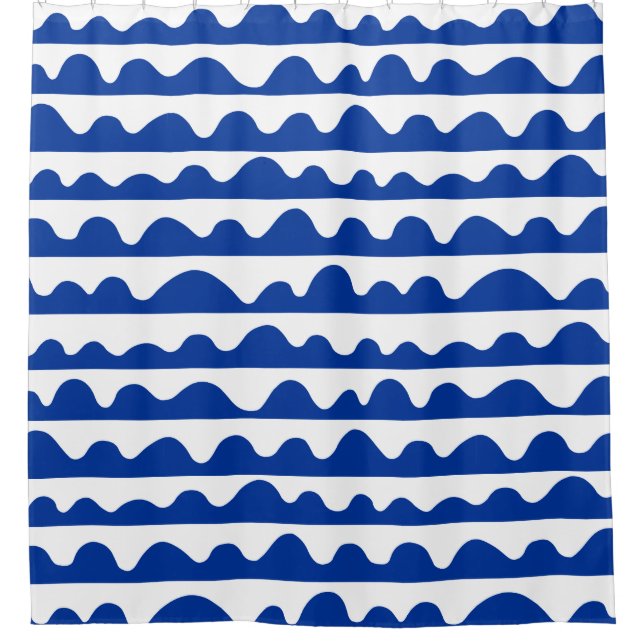 Wavy Pattern 020815 - Navy Blue and White Shower Curtain (Front)
