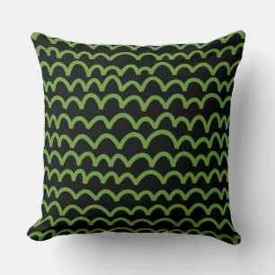 Wavy Pattern - Avocado Green on Black Cushion