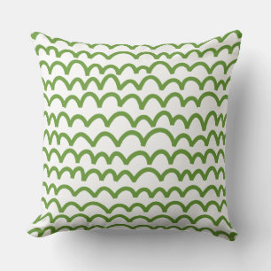 Wavy Pattern - Avocado Green on White Cushion