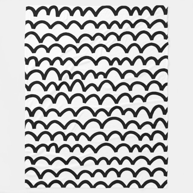 Wavy Pattern - Black on White Fleece Blanket (Front)