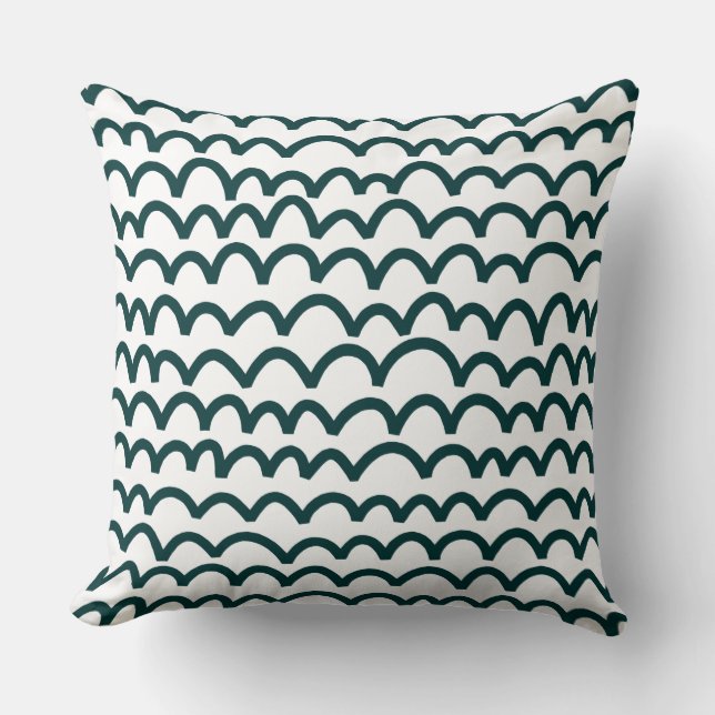 Wavy Pattern - Dark Moss Green on White Cushion (Front)