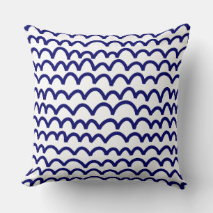 Wavy Pattern - Deep Navy Blue on White Cushion