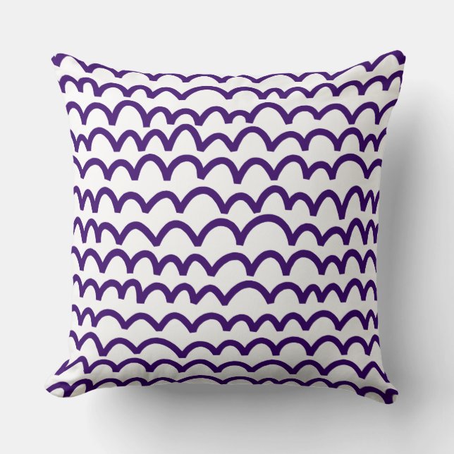 Wavy Pattern - Deep Purple on White Cushion (Front)