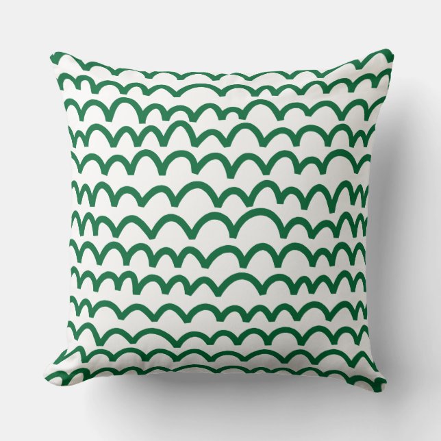 Wavy Pattern - Forest Green on White Cushion (Front)