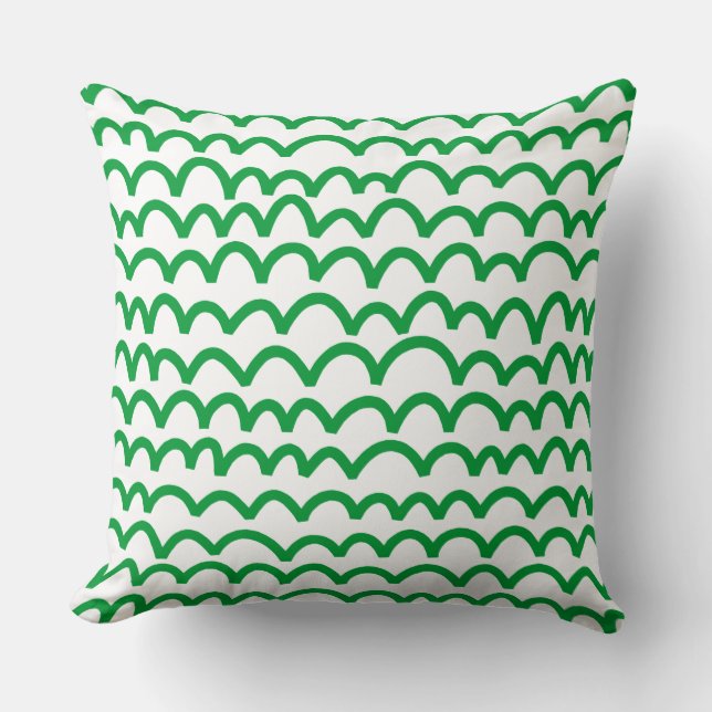 Wavy Pattern - Grass Green on White Cushion (Front)