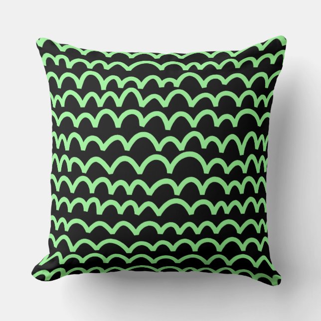 Wavy Pattern - Mint Green on Black Cushion (Front)