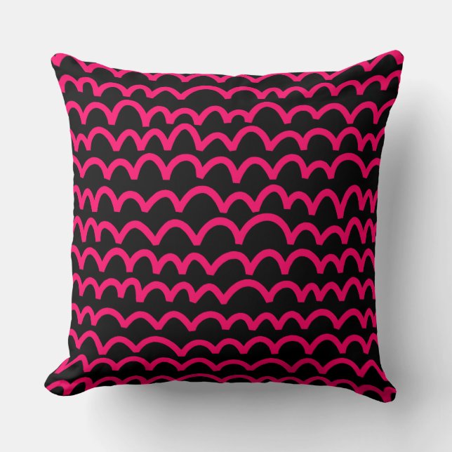 Wavy Pattern - Neon Red on Black Cushion (Front)