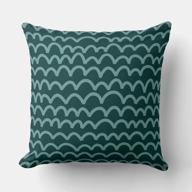 Wavy Pattern - Ocean Green on Dk Moss Green Cushion (Front)