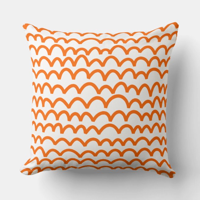 Wavy Pattern - Orange on White Cushion (Front)