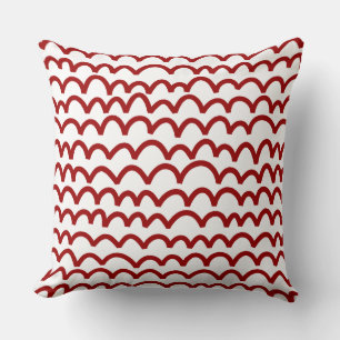 Wavy Pattern - Ruby Red on White Cushion