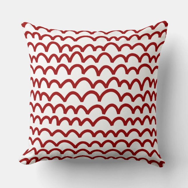 Wavy Pattern - Ruby Red on White Cushion (Front)