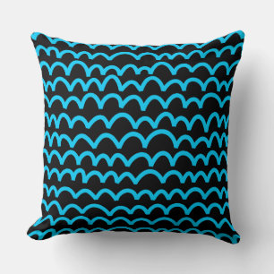 Wavy Pattern - Sky Blue on Black Cushion