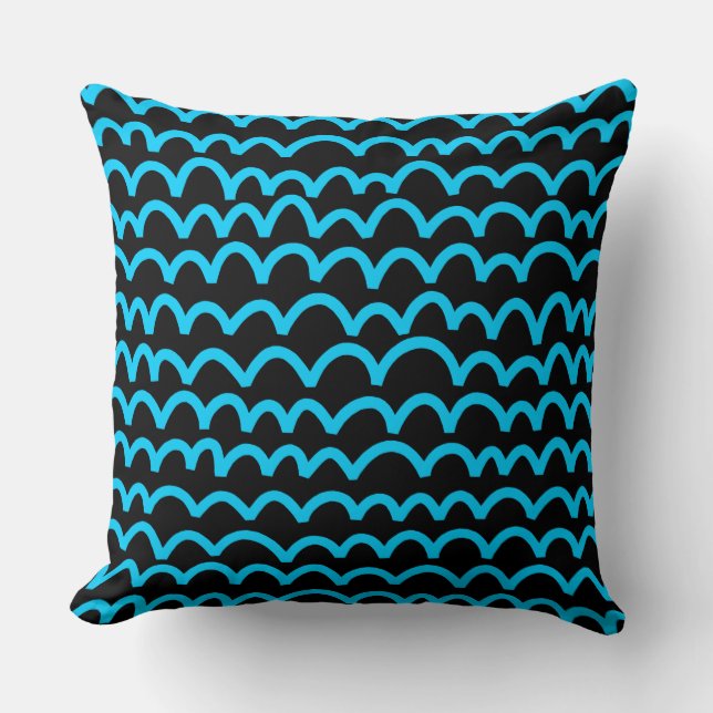 Wavy Pattern - Sky Blue on Black Cushion (Front)