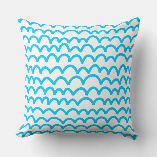 Wavy Pattern - Sky Blue on White Cushion (Front)