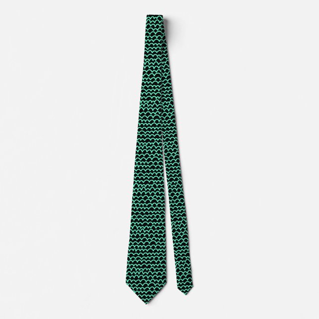 Wavy Pattern - Turquoise on Black Tie (Front)