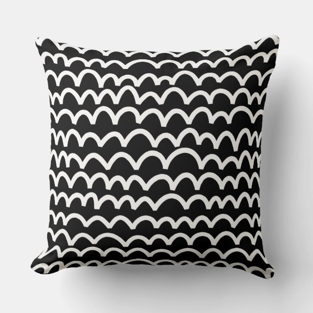 Wavy Pattern - White on Black Cushion (Front)