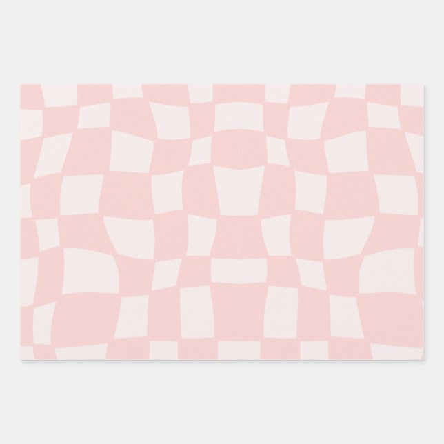 Wavy Pink And Purple Chequered Pattern  Wrapping Paper Sheet (Front)