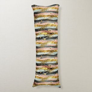 Wavy Pink & Black Stripes with Gold Glitter Body Cushion