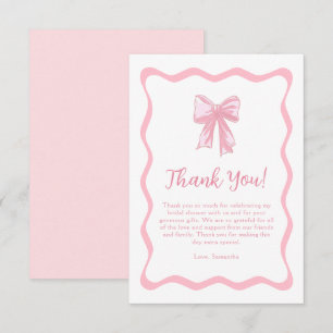 Wavy Pink Bow Tying the Knot Bridal Shower Thank You Card
