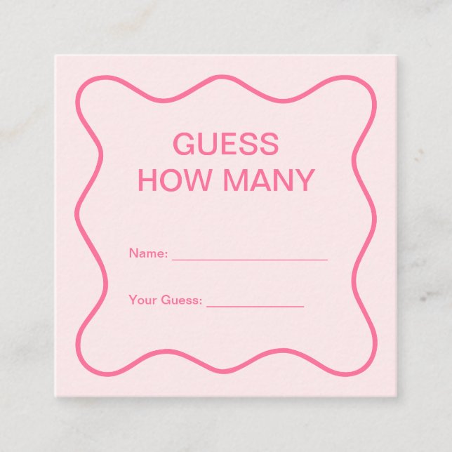 Wavy Pink Bridal Shower Guess How Many Game  Enclosure Card (Front)