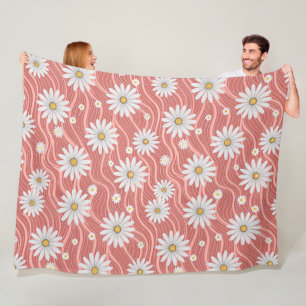 Wavy Pink Daisies Fleece Blanket