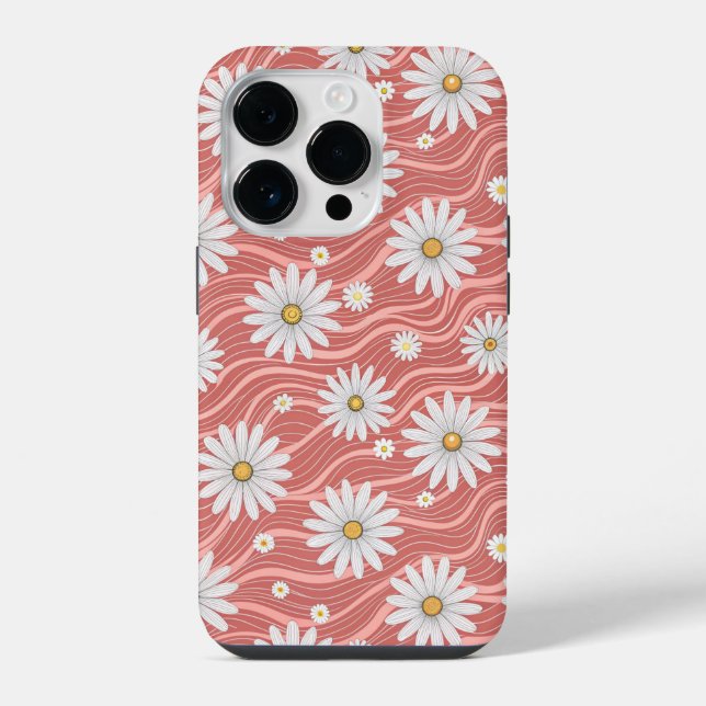 Wavy Pink Daisies iPhone Case (Back)