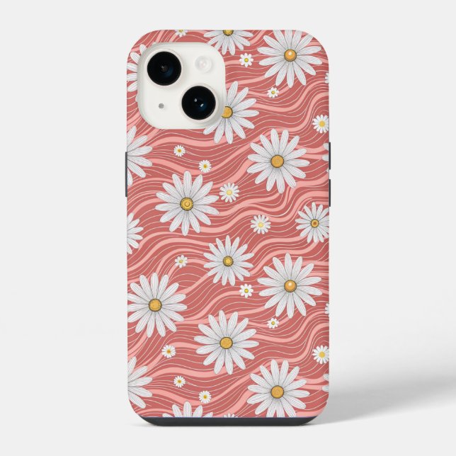 Wavy Pink Daisies iPhone Case (Back)