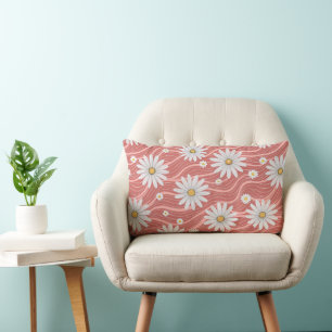 Wavy Pink Daisies Lumbar Cushion