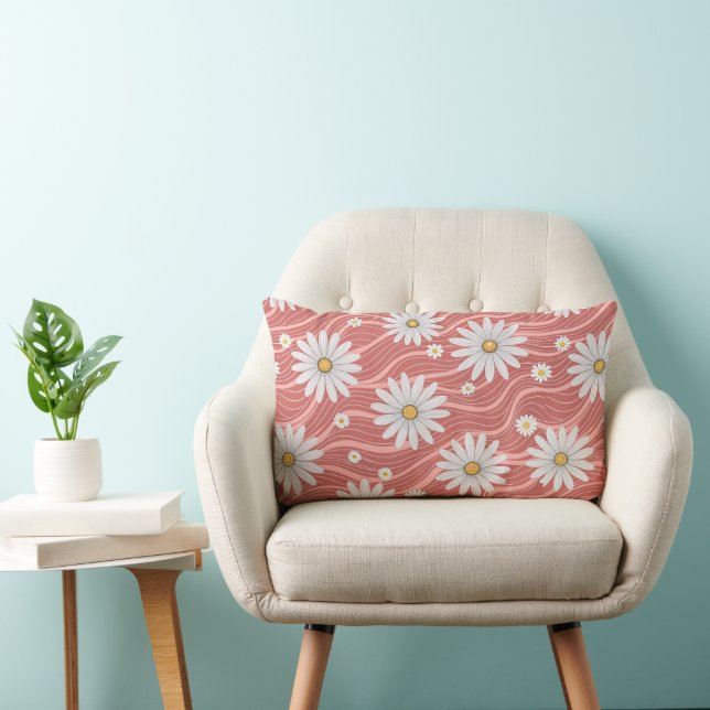 Wavy Pink Daisies  Lumbar Cushion (Chair)