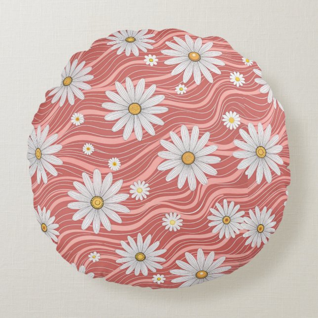 Wavy Pink Daisies  Round Cushion (Front)